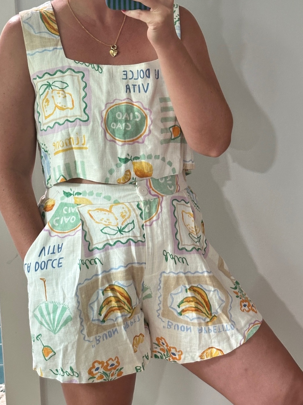 Paperheart Printed Linen Shorts - La Dolce Vita Lemone print, size L